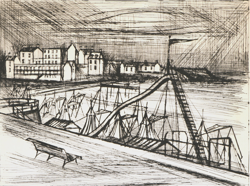 ベルナール・ビュッフェの絵画作品　タイトルは、サン・カストのビーチ No.26